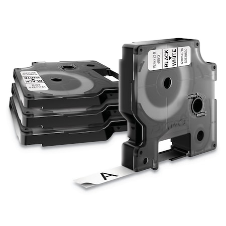 Dymo D1 Standard Labels, 0.5" x 23 ft, Black Print on White Tape, PK4 2025518